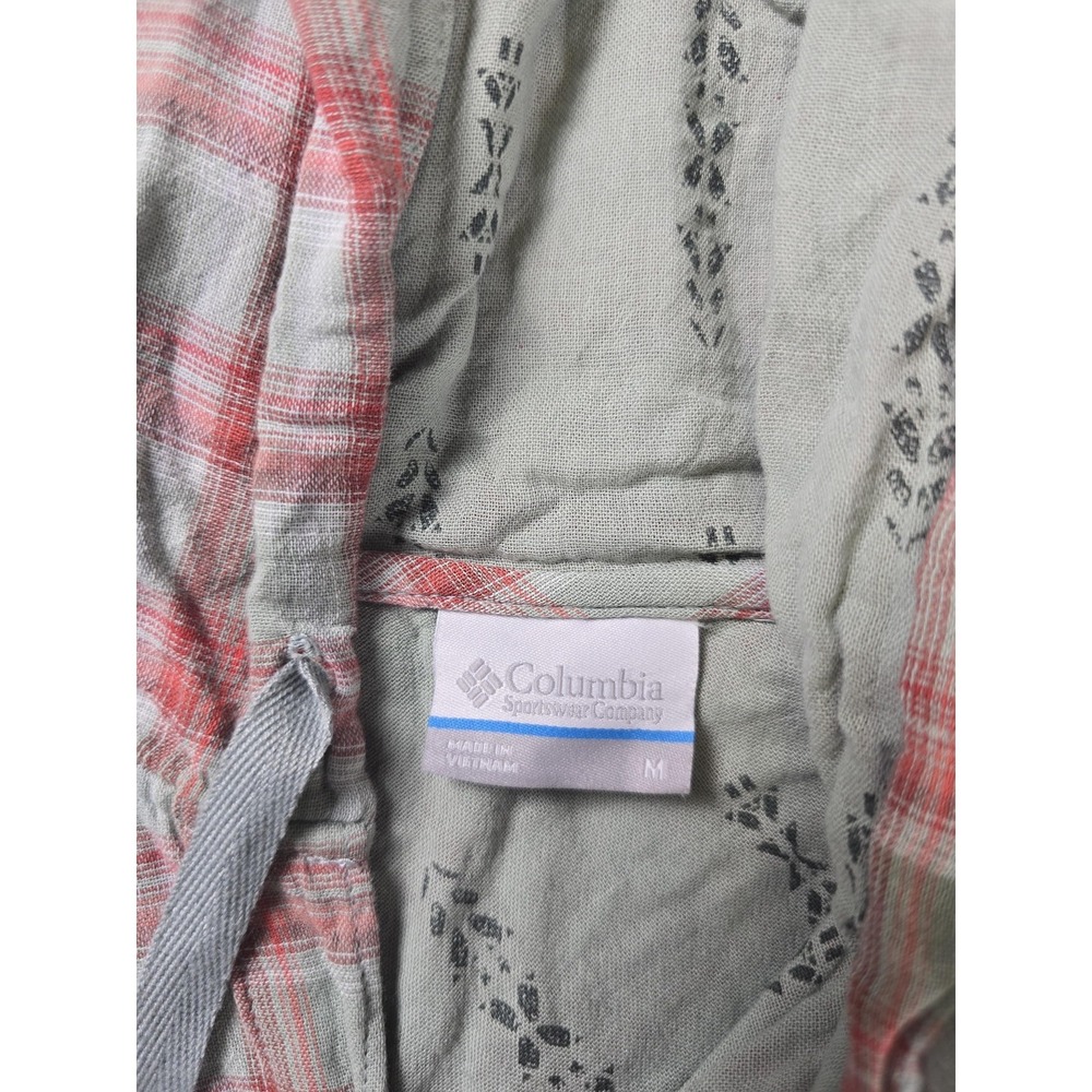 Columbia Shirt Womens Medium Green Plaid Hooded Button Up Roll Tab Long Sleeve - Picture 4 of 10